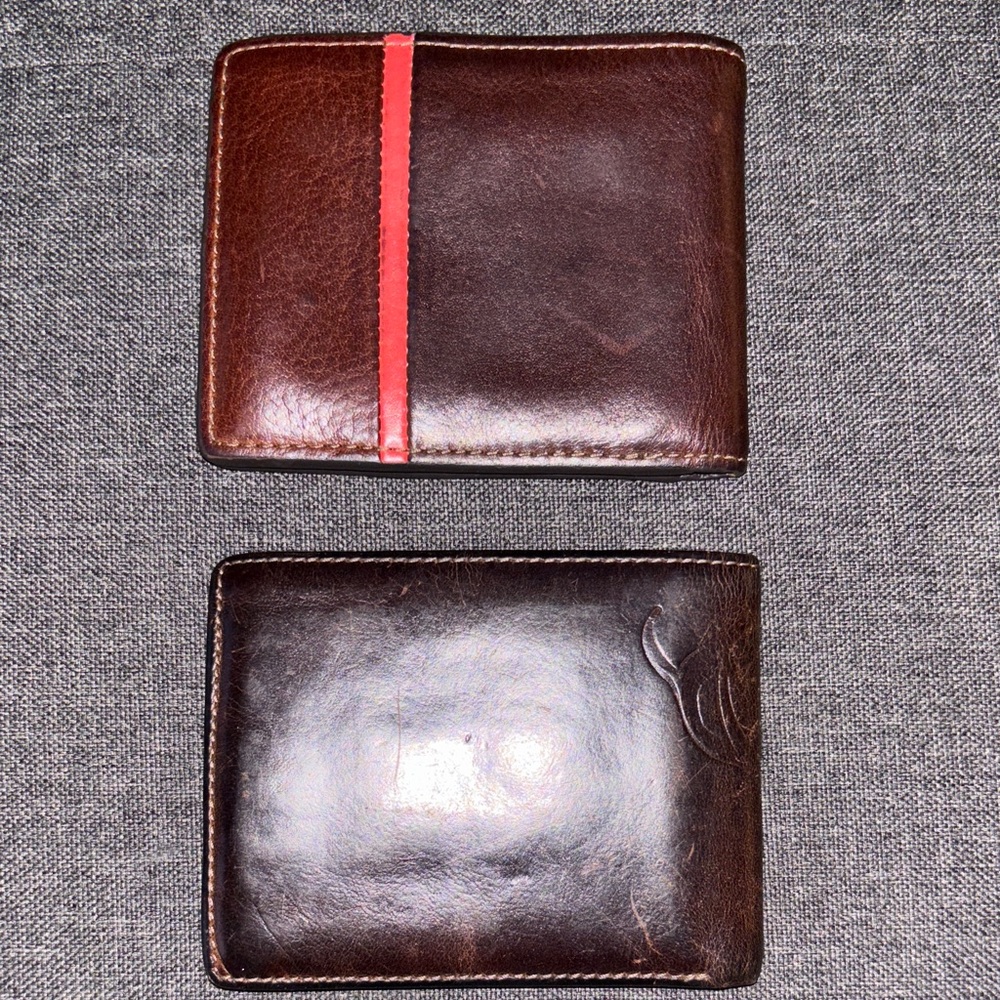 2 Fossil Dark Brown Leather Wallets
